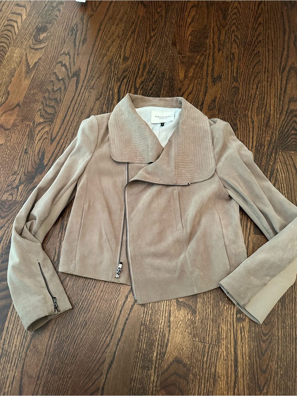 Halston Heritage Women's Taupe Genuine Suede Moto Jacket